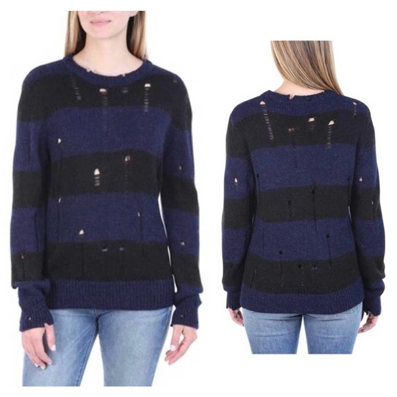 NEW IRO Jeans Stys Distress Sweater Alpaca Blend Blue Black Size S